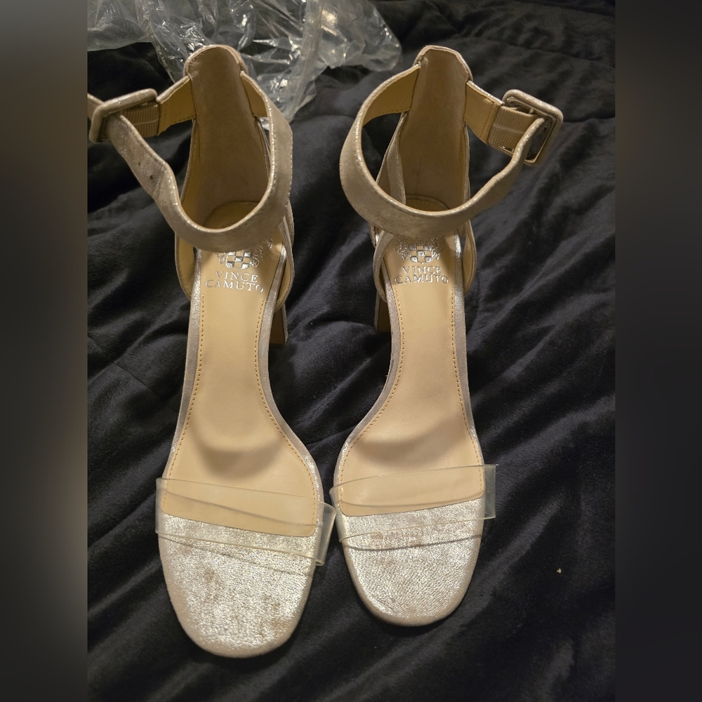Vince Camuto Silver Suede Ankle Strap Heels
